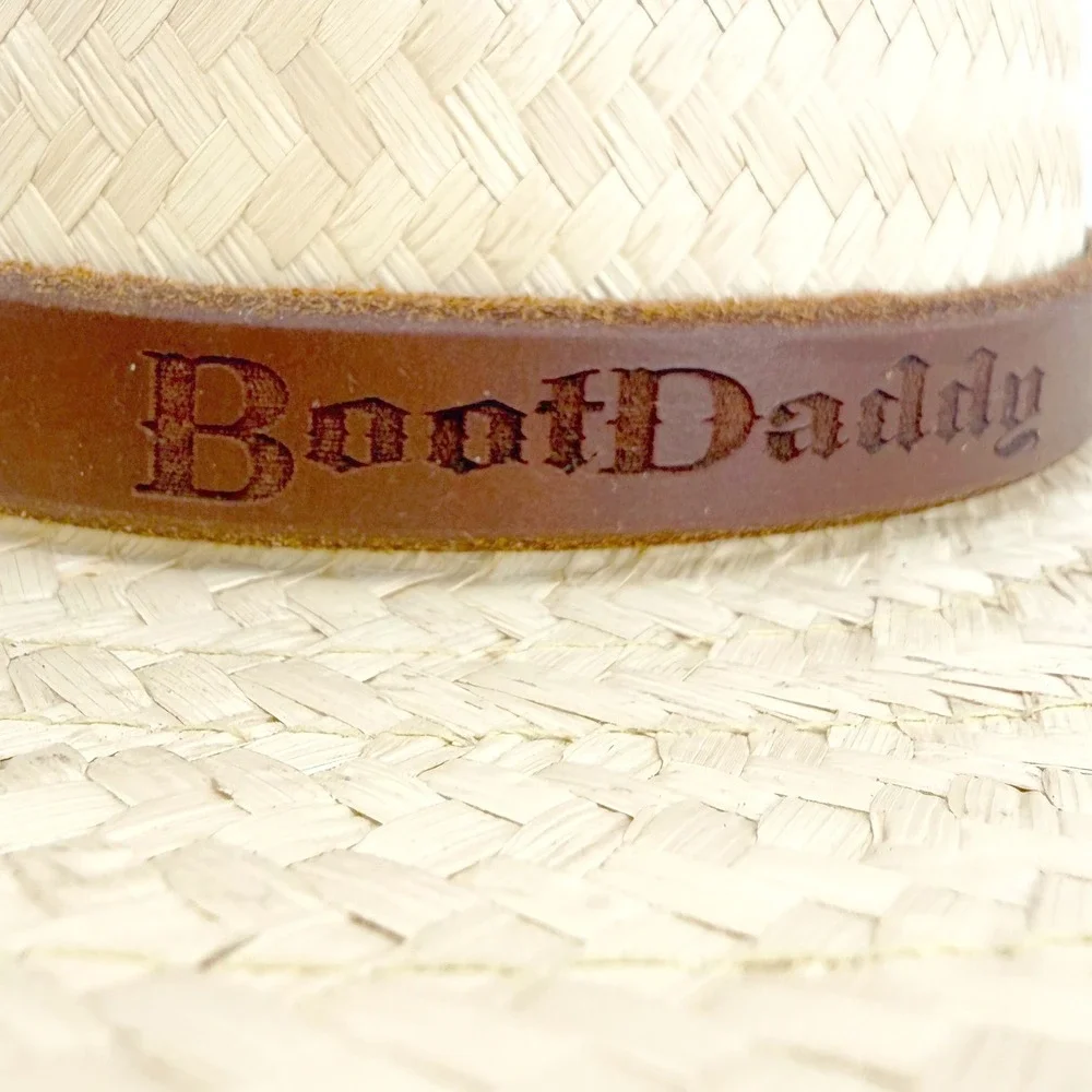 Double M Saddlery Boot Daddy Straw Safari Hat OS Natural Tan Leather Band Strap